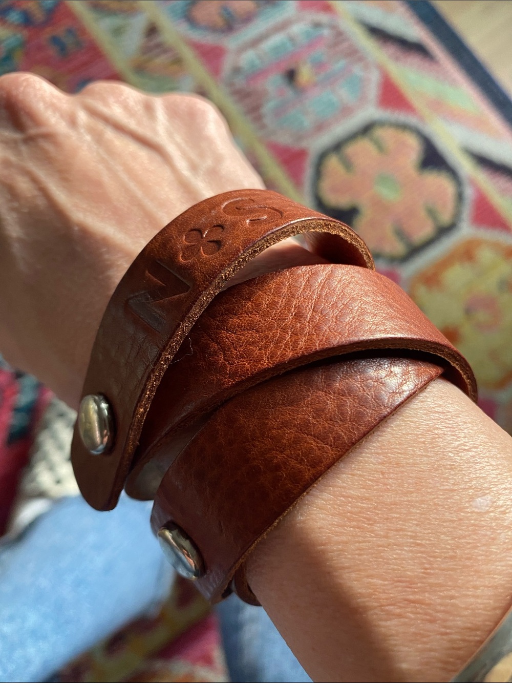 Brown Leather Wrap Bracelet with Stud Closures